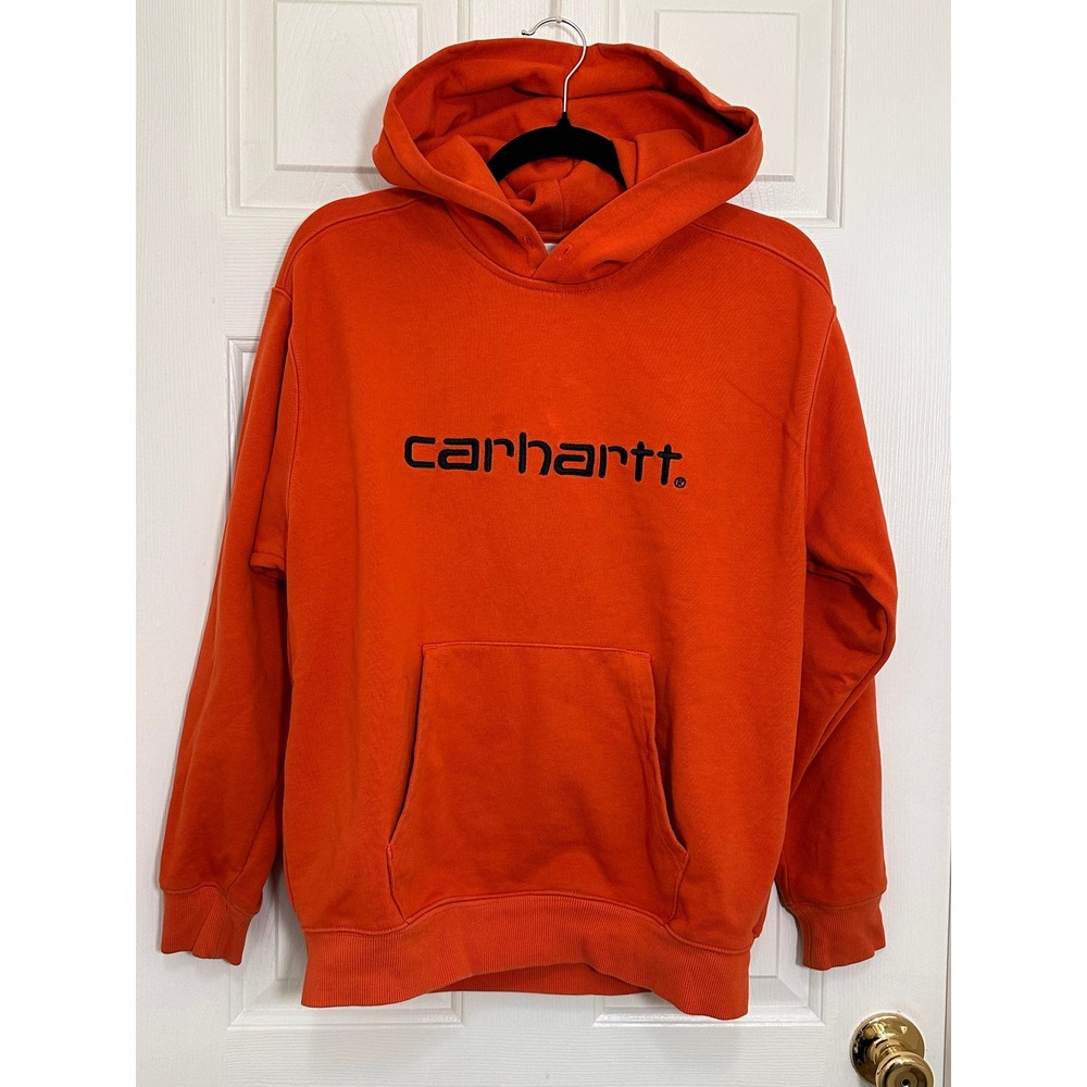 Carhartt‎ Hooded Sweatshirt Orange Embroidered Logo Hoodie XS